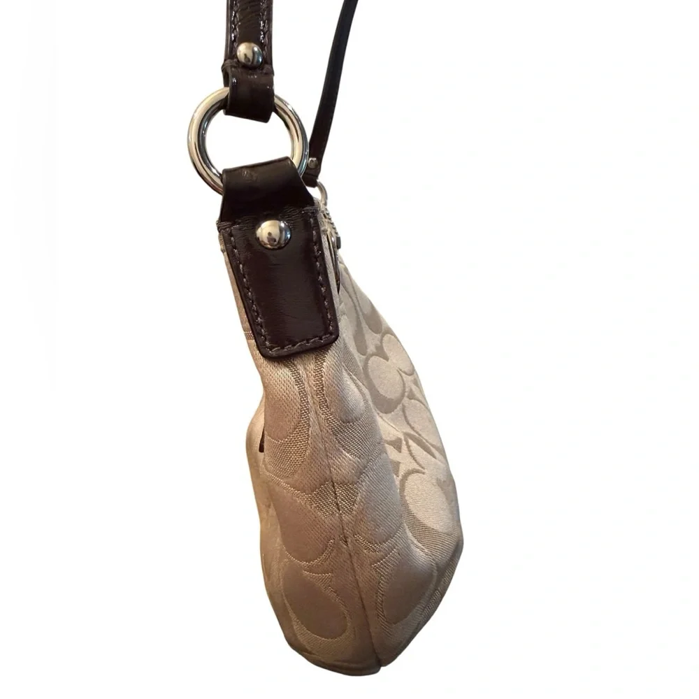 Coach Beige Khaki Signature Crossbody with Brown Trim